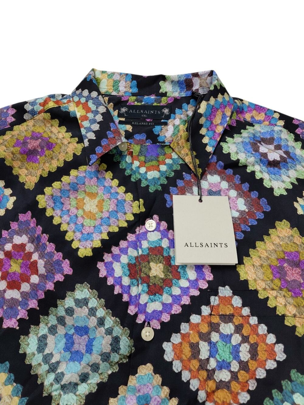 All Saints Tunar Shirt Mens 2XL Short Sleeve Button Up Viscose Relaxed Fit